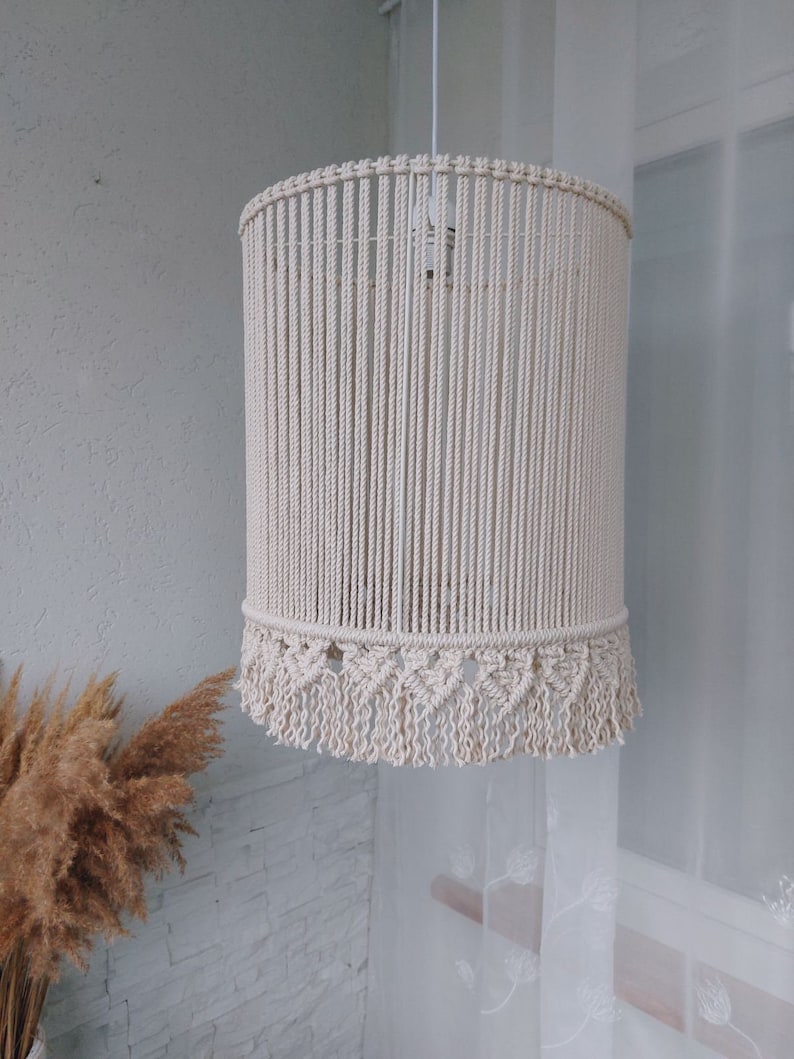 Minimalista Gran Macrame Lámpara colgante sombra Moderna Boho lámpara de araña iluminación Fringe pantalla Cottagecore decoración Luces de techo cubierta imagen 2