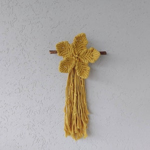 Нandmade Yellow macrame flower wall hanging Boho Floral wall decor Small Nursery decor for girl Home decor wall art Cottagecore decor room image 3