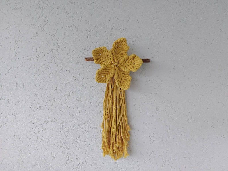 Нandmade Yellow macrame flower wall hanging Boho Floral wall decor Small Nursery decor for girl Home decor wall art Cottagecore decor room image 3