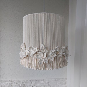 Macrame Pendant Lamp Shade: Floral Fringe Boho Chandelier