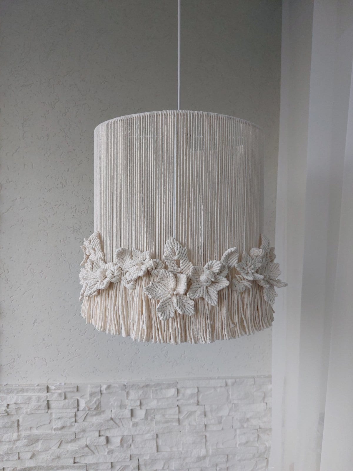 Macrame Pendant Lamp Shade: Floral Fringe Boho Chandelier