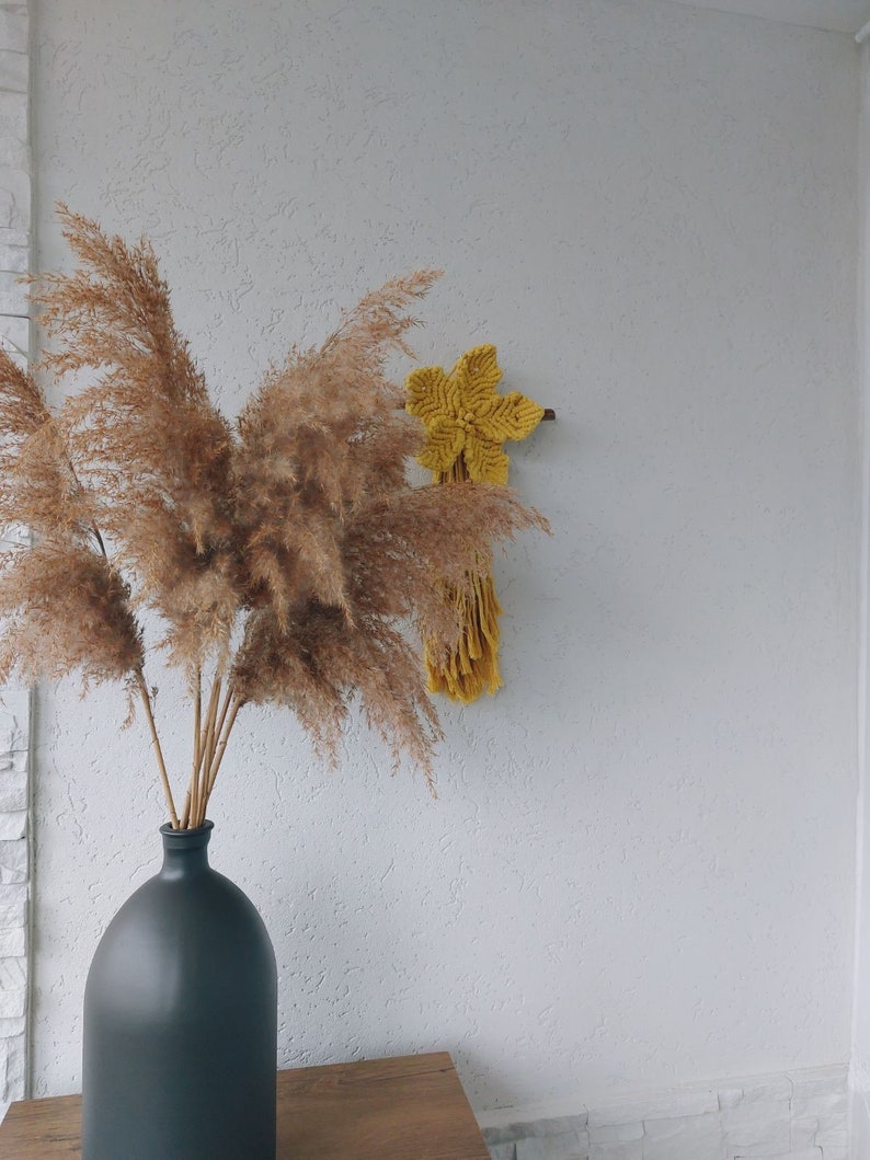 Нandmade Yellow macrame flower wall hanging Boho Floral wall decor Small Nursery decor for girl Home decor wall art Cottagecore decor room image 10