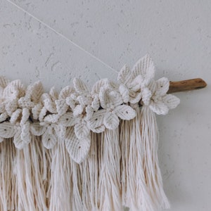 Macrame wall hanging White Flower wall hanging Flower tapestry Fake flowers for wall Boho wall decor Floral macrame panel Cottagecore decor image 8