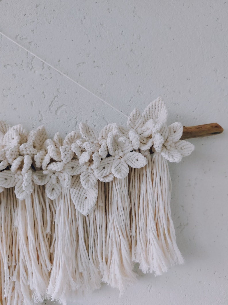 Macrame wall hanging White Flower wall hanging Flower tapestry Fake flowers for wall Boho wall decor Floral macrame panel Cottagecore decor image 8