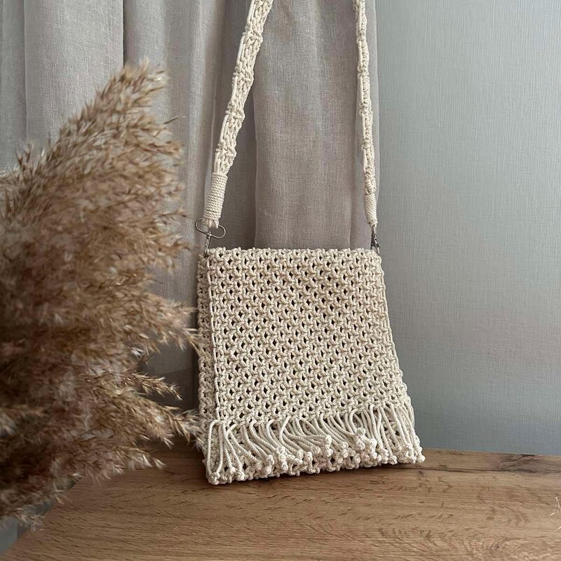 Ivory Gianna Macrame Crossbody Bag