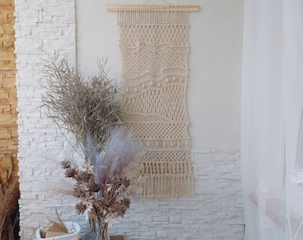 Long macrame wall hanging Large geometric Wall Piece Macrame wall panel Cottagecore Boho decor woven Tapestry mural backdrop home decor Sale