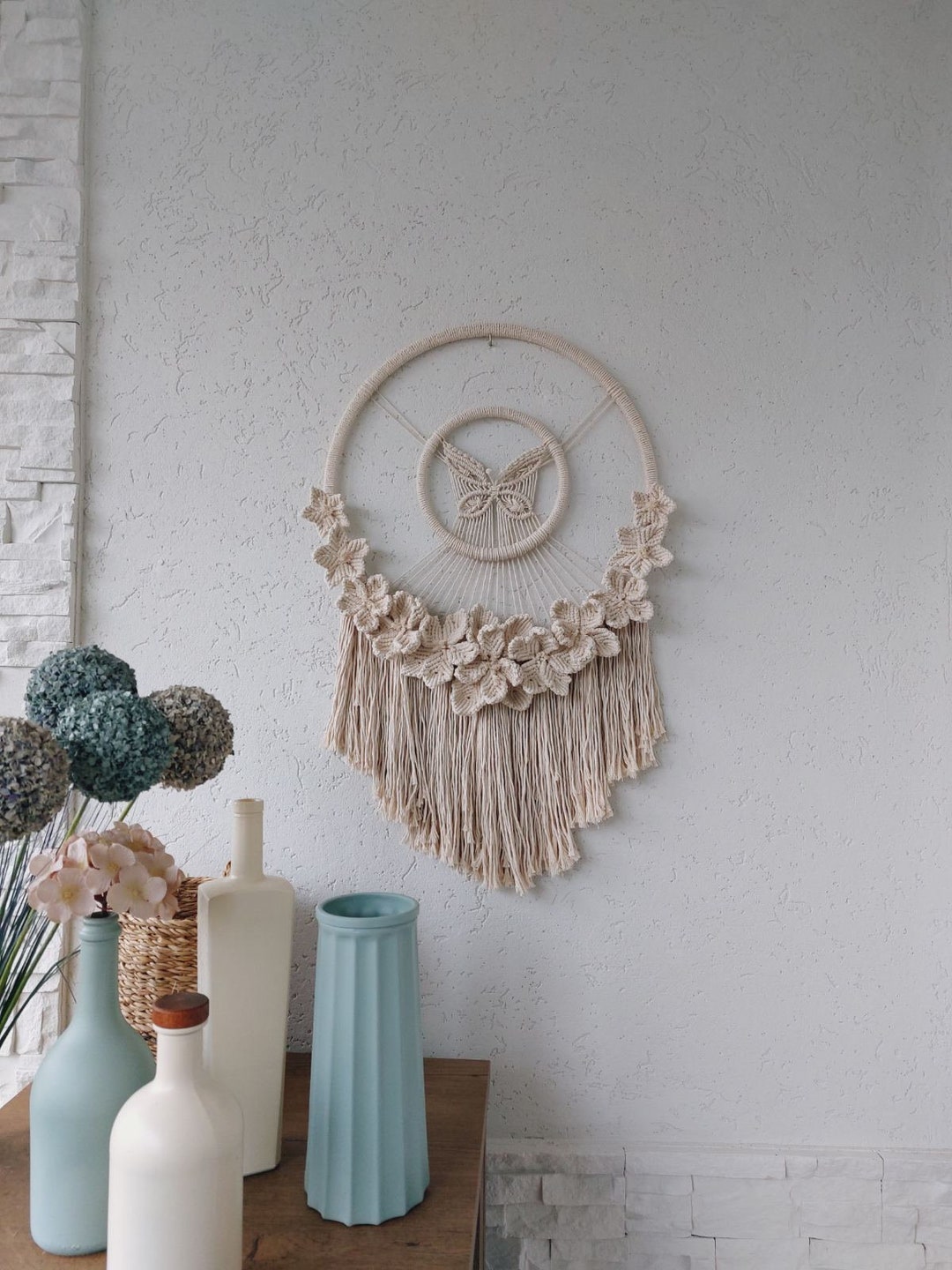 Macrame Cottagecore Macrame Butterfly Flower Wall Hanging: Boho Cottagecore Decor - Etsy
