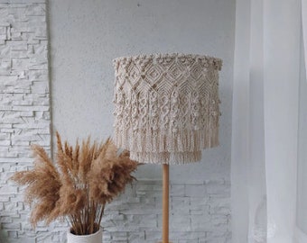 Handgefertigter Lampenschirm für Stehlampe Makramee Boho Fransen Kronleuchter gewebt Lampenschirm Cottagecore Dekor Deckenleuchten Abdeckung Boho Beleuchtung