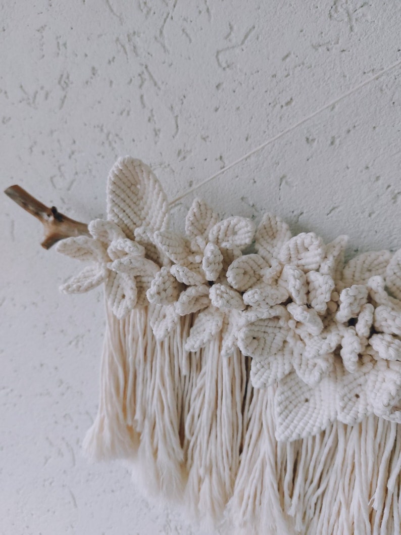 Macrame wall hanging White Flower wall hanging Flower tapestry Fake flowers for wall Boho wall decor Floral macrame panel Cottagecore decor image 6