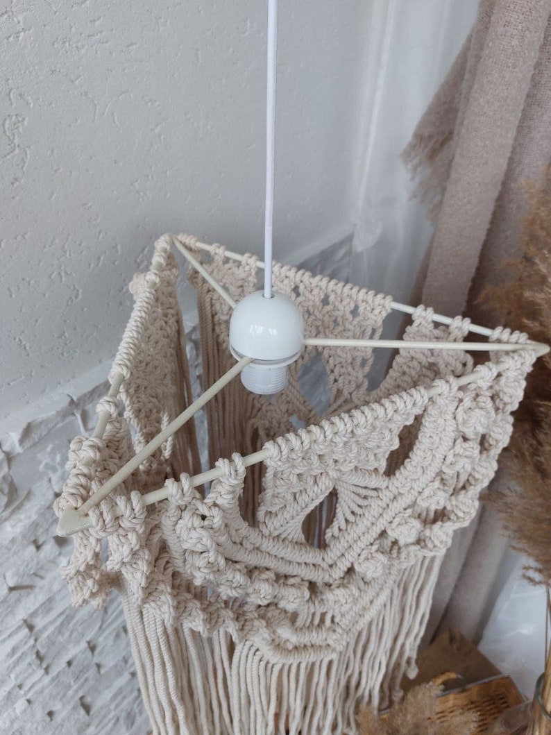 Macrame lamp shade Unique pendant chandelier shade Boho macrame chandelier Cottagecore decor Ceiling Lights Cover Handmade Lampshade Fringe image 10