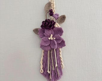 Purple Macrame Flower Wall Hanging: Boho Cottagecore Decor
