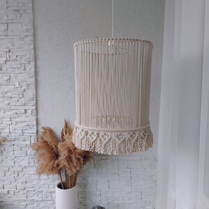 Minimalistic Large Macrame Pendant lamp shade Modern Boho chandelier lighting Fringe lampshade Cottagecore decor Ceiling lights cover