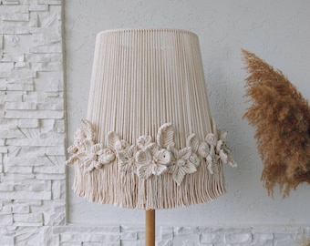 Flowers macrame fringe lampshade, Boho chandelier lighting floor lampshades, Table unusual lamp shade, Ukraine shops