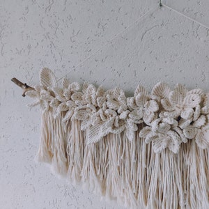 Macrame wall hanging White Flower wall hanging Flower tapestry Fake flowers for wall Boho wall decor Floral macrame panel Cottagecore decor image 5