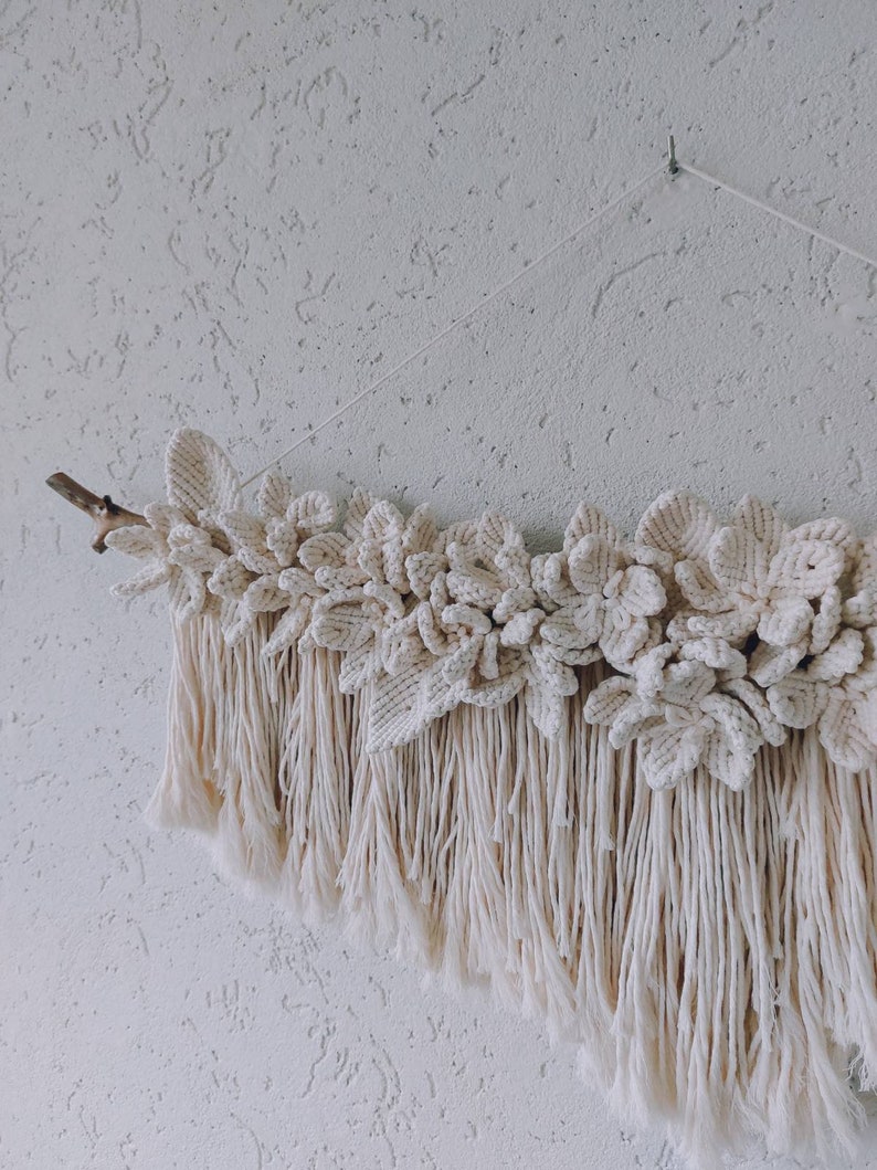 Macrame wall hanging White Flower wall hanging Flower tapestry Fake flowers for wall Boho wall decor Floral macrame panel Cottagecore decor image 5