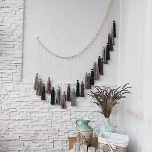 SALE Boho Nursery Wall Decor Sage green tassel macrame wall hanging Custom Macrame Garland Kids Room Decor Macrame tassel Baby Shower Gift