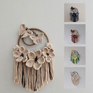 Ivory Macrame Wall Hanging: Butterfly & Flower Boho Decor