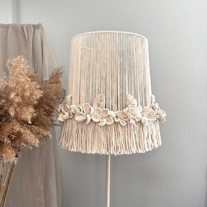 Flowers macrame fringe lampshade, Boho chandelier lighting floor lampshades, Table unusual lamp shade