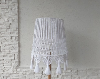 Boho fringe lampshade floor lamp Table macrame lamp shade cover White light fixture Unusual Boho chandelier lighting Cottagecore decor