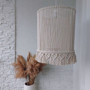 Minimalista Gran Macrame Lámpara colgante sombra Moderna Boho lámpara de araña iluminación Fringe pantalla Cottagecore decoración Luces de techo cubierta imagen 6