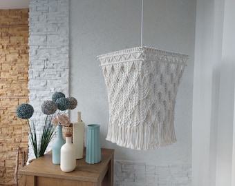 Handmade Macrame Lampshade: Boho Fringe Pendant Light, Cottagecore Decor