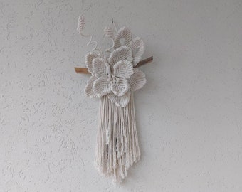 Ivory large flower macrame wall hanging Floral wall decoration Flower wall hanging Floral macrame Boho home сottagecore decor living room