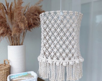 Large Woven light pendant hanging lamp shade, Boho macrame chandelier fringe lampshade, Pendant chandelier lampshade Ceiling lights cover