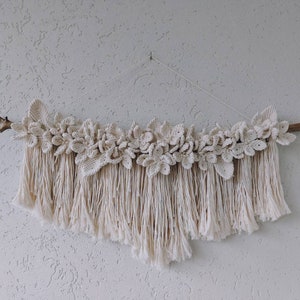 Macrame wall hanging White Flower wall hanging Flower tapestry Fake flowers for wall Boho wall decor Floral macrame panel Cottagecore decor image 3