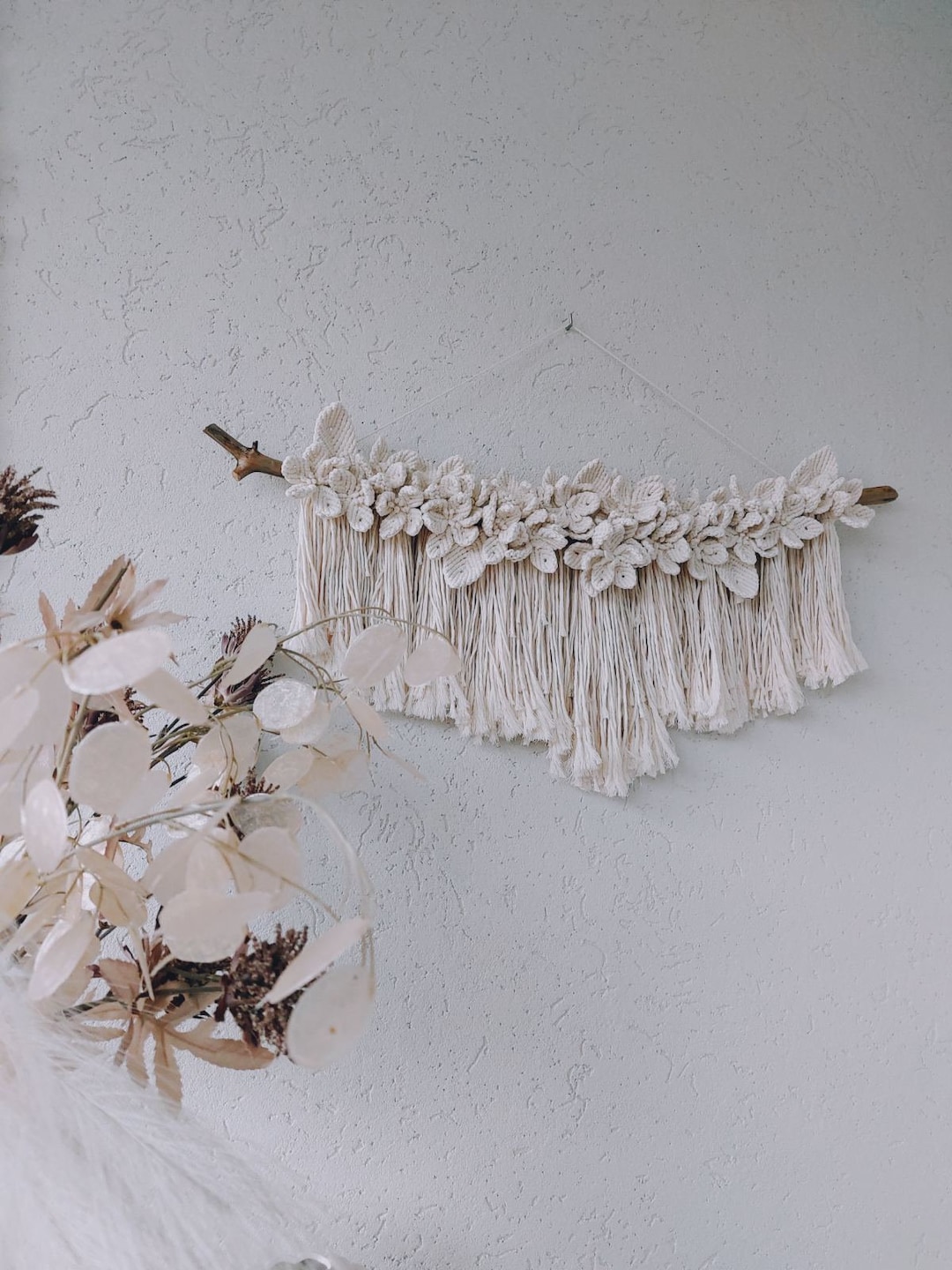Macrame Cottagecore Ivory Macrame Flower Wall Hanging Boho Cottagecore Decor - Etsy