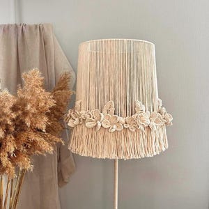 Pantalla de lámpara con flecos de macramé floral, pantallas de lámpara de pie estilo boho para lámparas de araña, pantalla de lámpara de mesa original