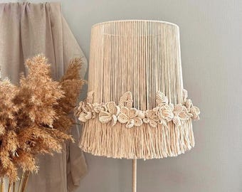Flowers macrame fringe lampshade, Boho chandelier lighting floor lampshades, Table unusual lamp shade