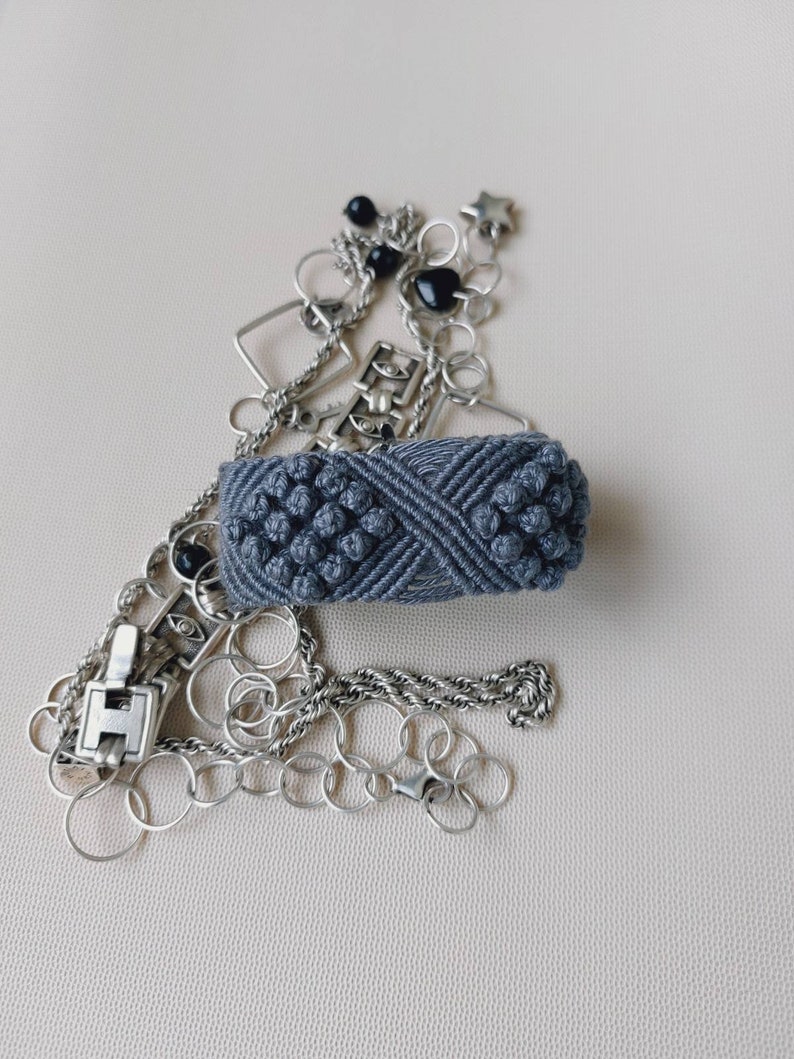Handmade gray macrame bracelets for women Delicate and dainty cord jewelry for women Boho rope womens bracelet Braided woven bracelet image 8
