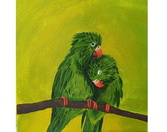 Parrots painting, Original small oil painting, Gift idea