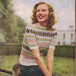 Fair Isle-tröjamönster, 1940-tals tröja PDF, Fair Isle-tröjamönster, Vintage stickmönster, 1930-tals vintagetröja nedladdningsbar PDF