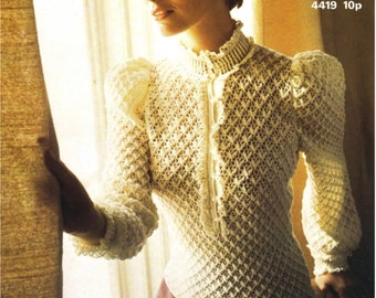 Patrón de blusa de crochet, PDF de blusa vintage de crochet, descargable de blusa victoriana, patrón de crochet vintage de los años 40, patrón de jersey de crochet