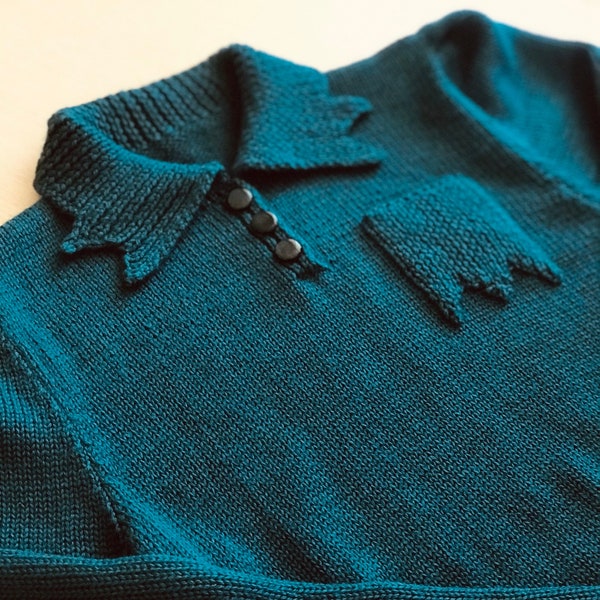 1940er Jahre Kragenpullover, Vintage Strickmuster, Vintage Pullover PDF zum Herunterladen, 1930er Jahre Boucle-Pullover, Brusttaschenpullover PDF