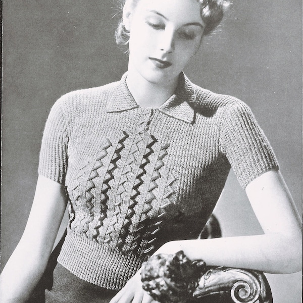 Knitting Patterns Short Sleeves Sweater, Vintage Jumper Downloadable PDF, 1940s Knitting pattern, How to make Crop Jumper