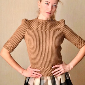 Knitting Patterns Short Sleeves Sweater, Vintage Jumper Downloadable PDF, 1940s Knitting pattern, How to make Crop Jumper