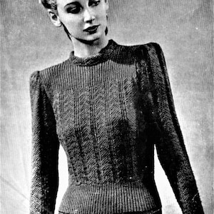 Knitting Patterns Sweater, Vintage Jumper Downloadable PDF, 1940s Knitting pattern, How to make Jumper