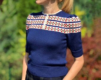 Fair Isle Jumper Pattern, 1940s Jumper PDF, Fair Isle Sweater Pattern, Vintage Knitting Patterns, 1930s Vintage Sweater Downloadable PDF