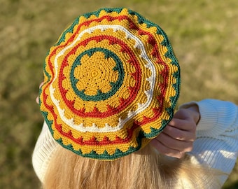 Patrón de gorro y boina de crochet (PDF), patrón descargable de gorro y bolso de crochet para verano, patrón de boina y bolso vintage de los años 50, crochet para principiantes