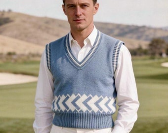 Modello di gilet da uomo vintage lavorato a maglia, modello di gilet da uomo lavorato a maglia in PDF, modello di maglione senza maniche stile anni '30 in PDF, modello di gilet Fair Isle