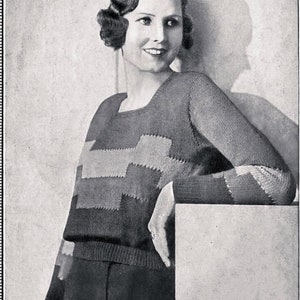 Knitting Patterns 1930s Sweater, Vintage Jumper Downloadable PDF, Intarsia Jumper PDF, 1930s Knitting pattern, Vintage Knitting Patterns
