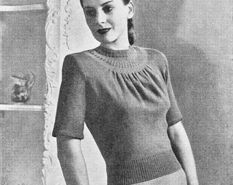 Knitting Patterns 1940s Jumper, Vintage Short Sleeved Jumper Downloadable PDF, 1940s Knitting pattern, Short Sleeve Knit Sweater Pattern