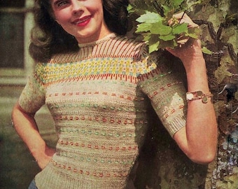 Fair Isle Jumper Pattern, 1940s Jumper PDF, Fair Isle Sweater Pattern, Vintage Knitting Patterns, 1930s Vintage Sweater Downloadable PDF