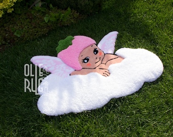 Kawaii Sonny Angel Rug: Handmade Tufted Strawberry Hat Carpet - Anime Nursery Decor