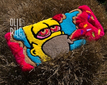 Homer Donut Smoke 3D Tufted Rug – Handmade Cartoon Character Fan Art Rug