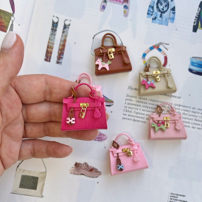 Dollhouse miniature 1/6, 1/12 scale, bag 1.4 inch, 3.5 cm, handbag Birk and Kell style. Bag Kell style