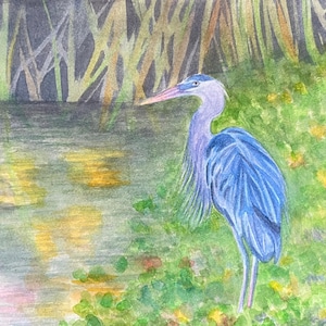 Blue Heron Original Watercolor Painting - Wildlife Art - NOT A PRINT - Bird Decor - Coastal Art
