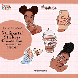 Manicure Sticker,Nail Day,Happy Planner,PNG, Clipart,African American,Printable Sticker,Digital Sticker,Planner Sticker,Cricut,Cut File